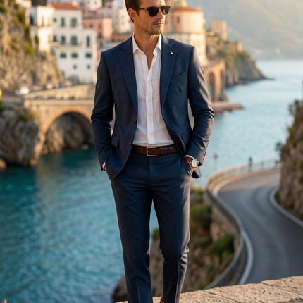 Abito Stretch acuti blu effetto lino