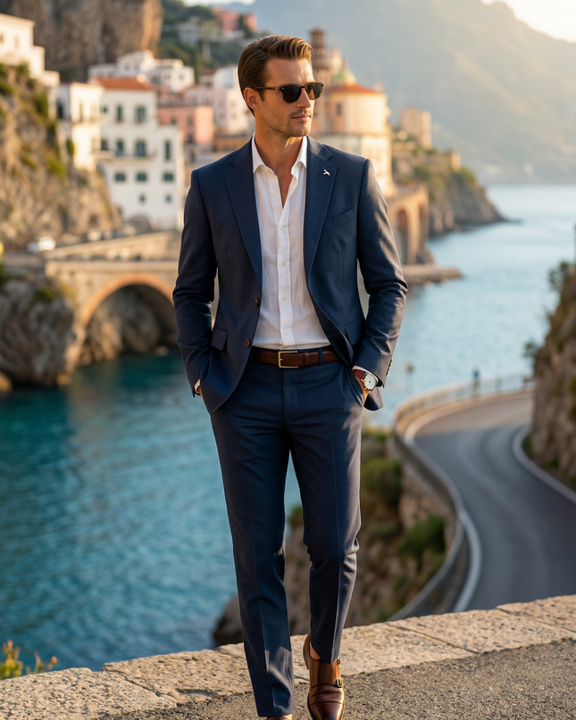 Abito Stretch acuti blu effetto lino