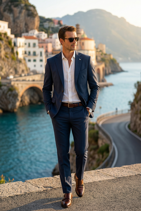 Abito Stretch acuti blu effetto lino