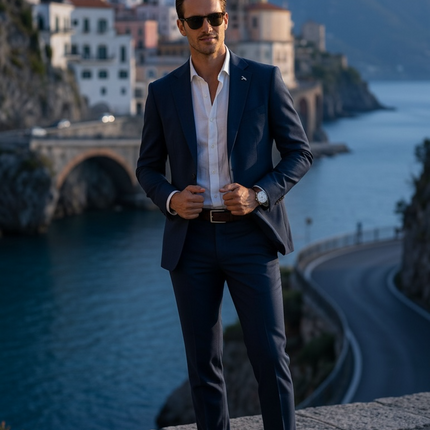 Abito Stretch acuti blu effetto lino