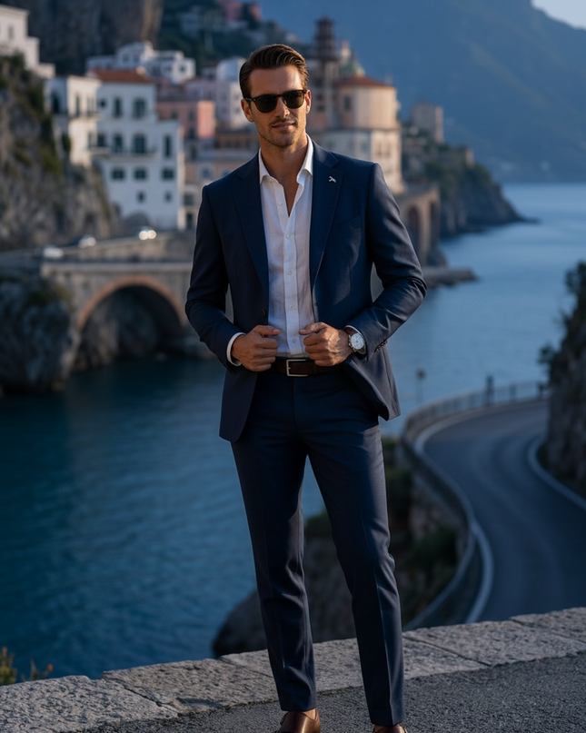 Abito Stretch acuti blu effetto lino