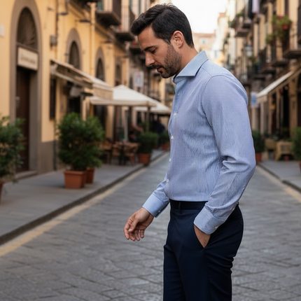 Camicia Vinc- con righe Bianco e Blu