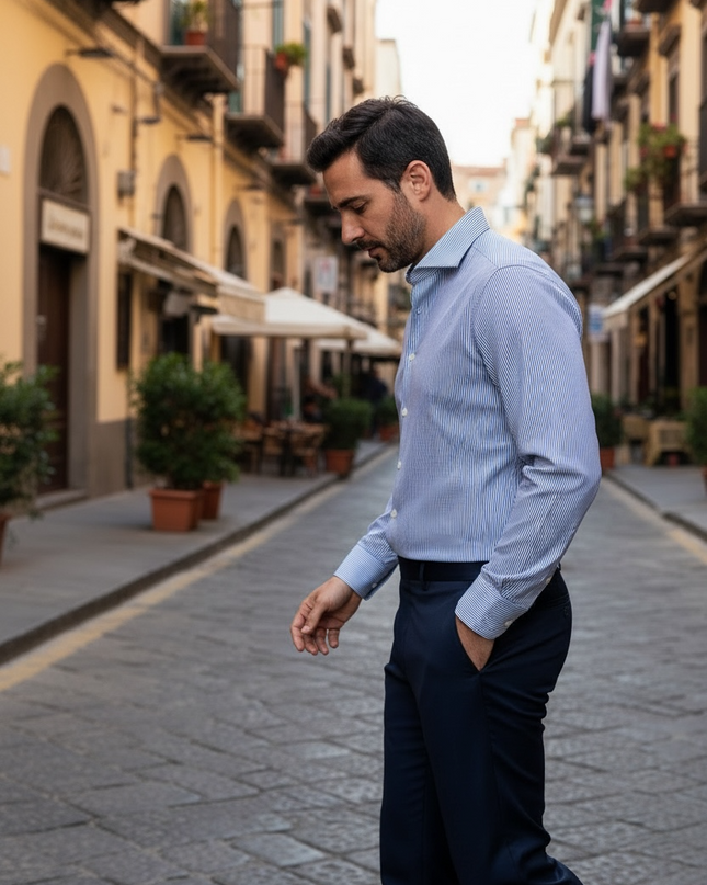 Camicia Vinc- con righe Bianco e Blu