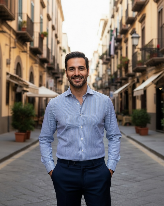 Camicia Vinc- con righe Bianco e Blu