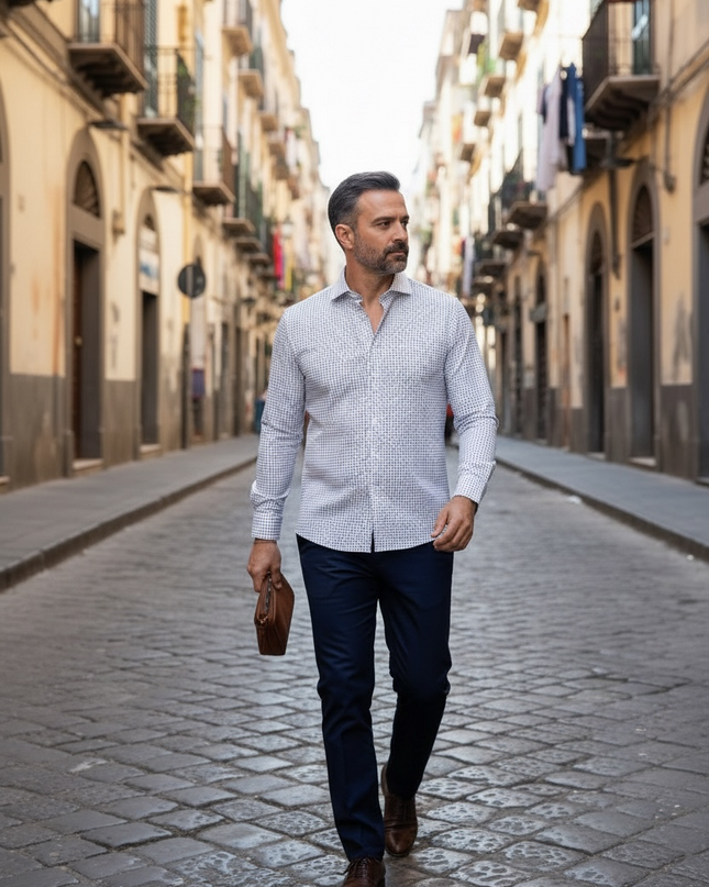 Camicia Vinc - con fantasia Bianco e Blu